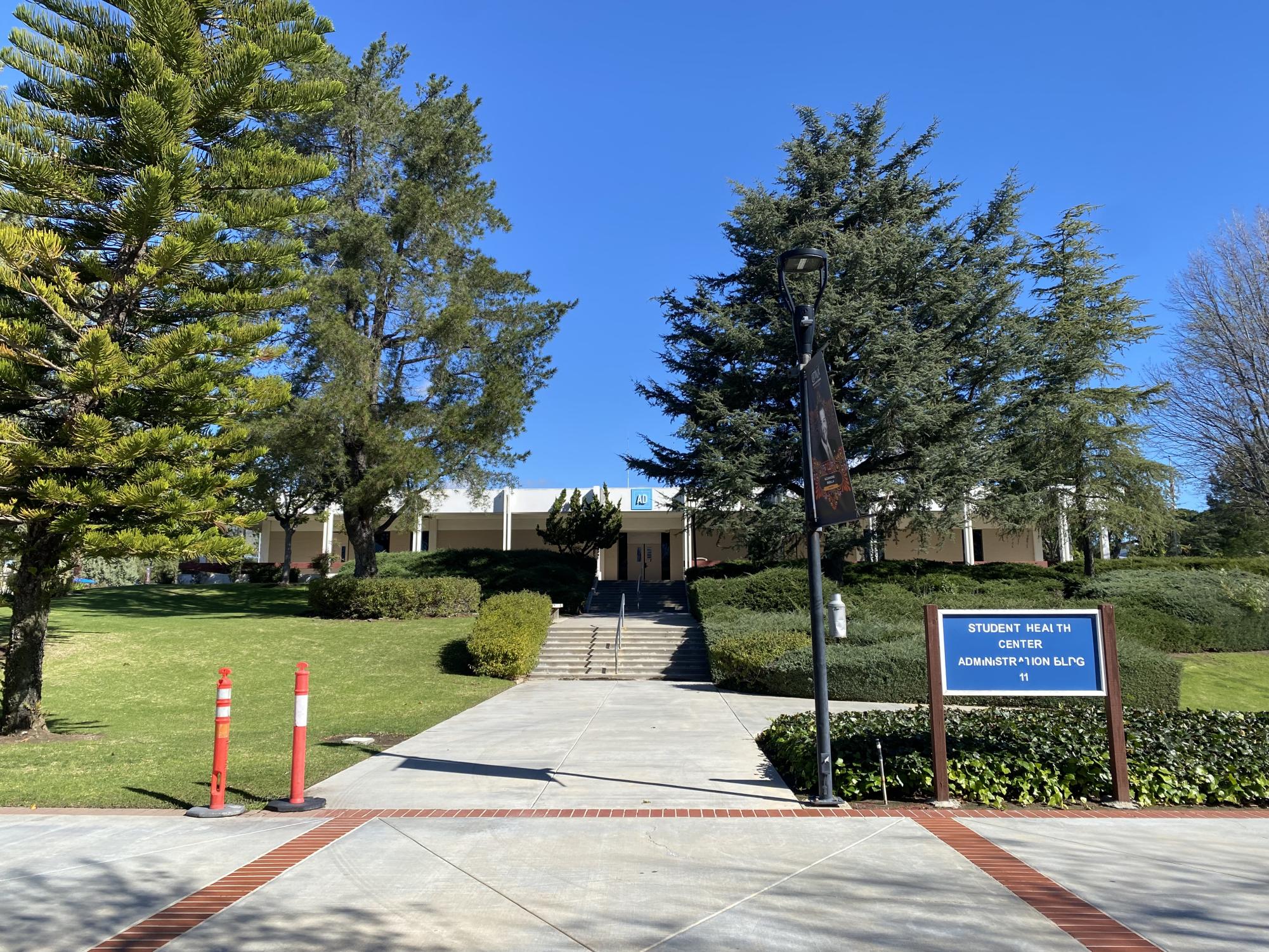 The front of the Administration Building where the Moorpark College Student Health center is located.