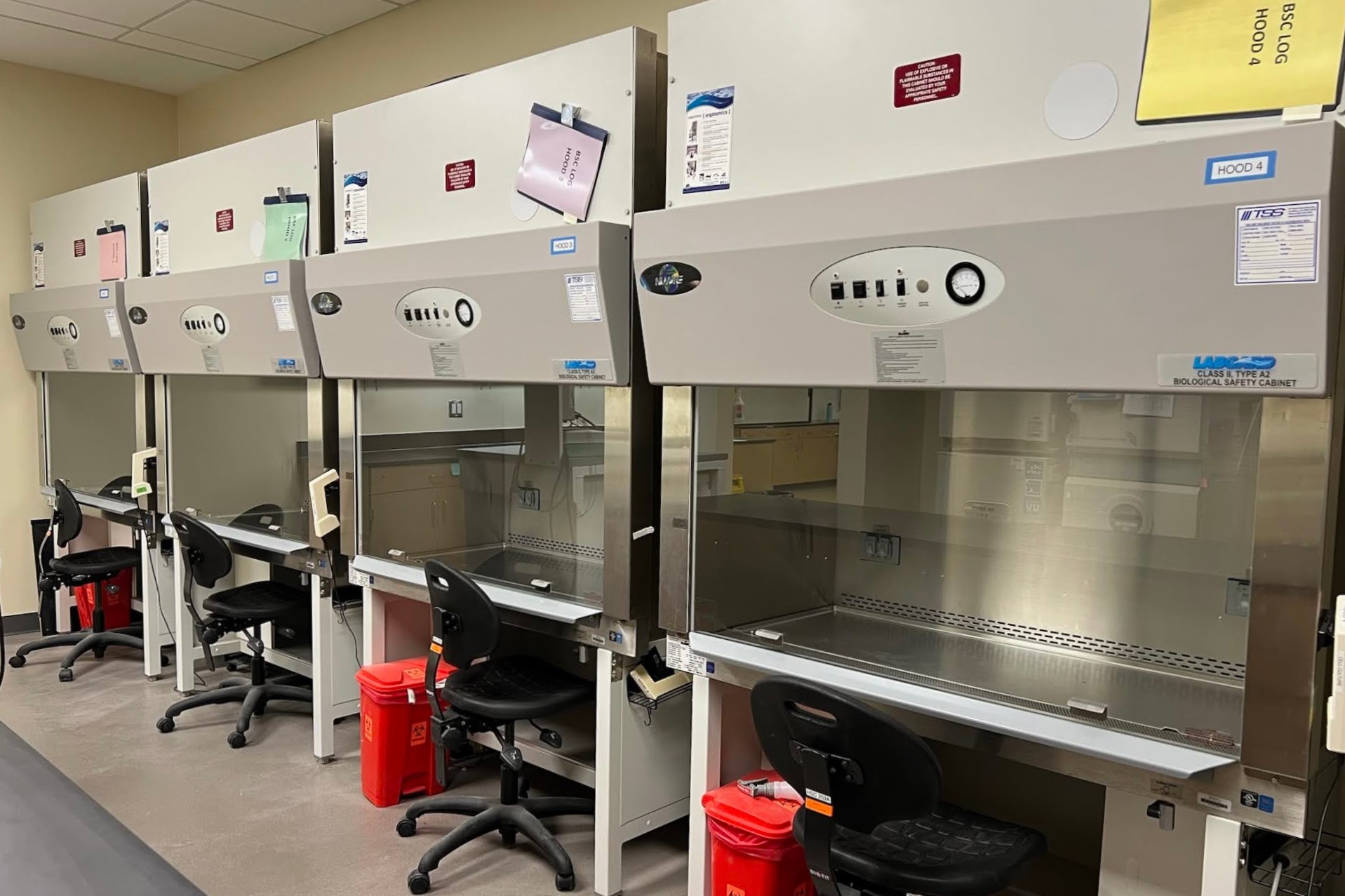 Biological safety cabinets used by Moorpark College Biotechnology students to perform bioengineering, such as growing cells. Photo courtesy of Dr. Hovik Gasparyan. Photo credit: Bronwyn Smith