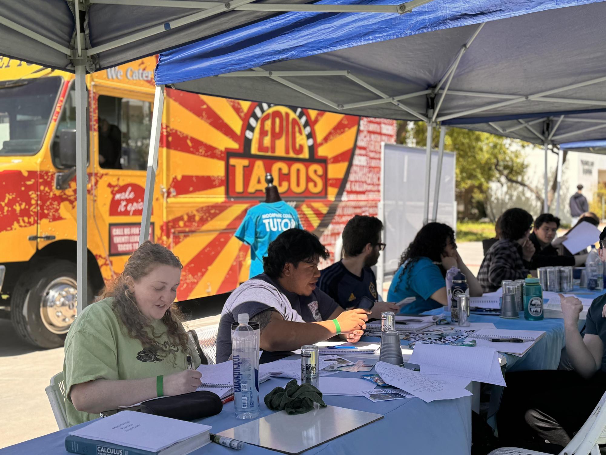 A taco truck parked next to the Study-A-Thon where students could redeem a free meal on May  7, 2024.
