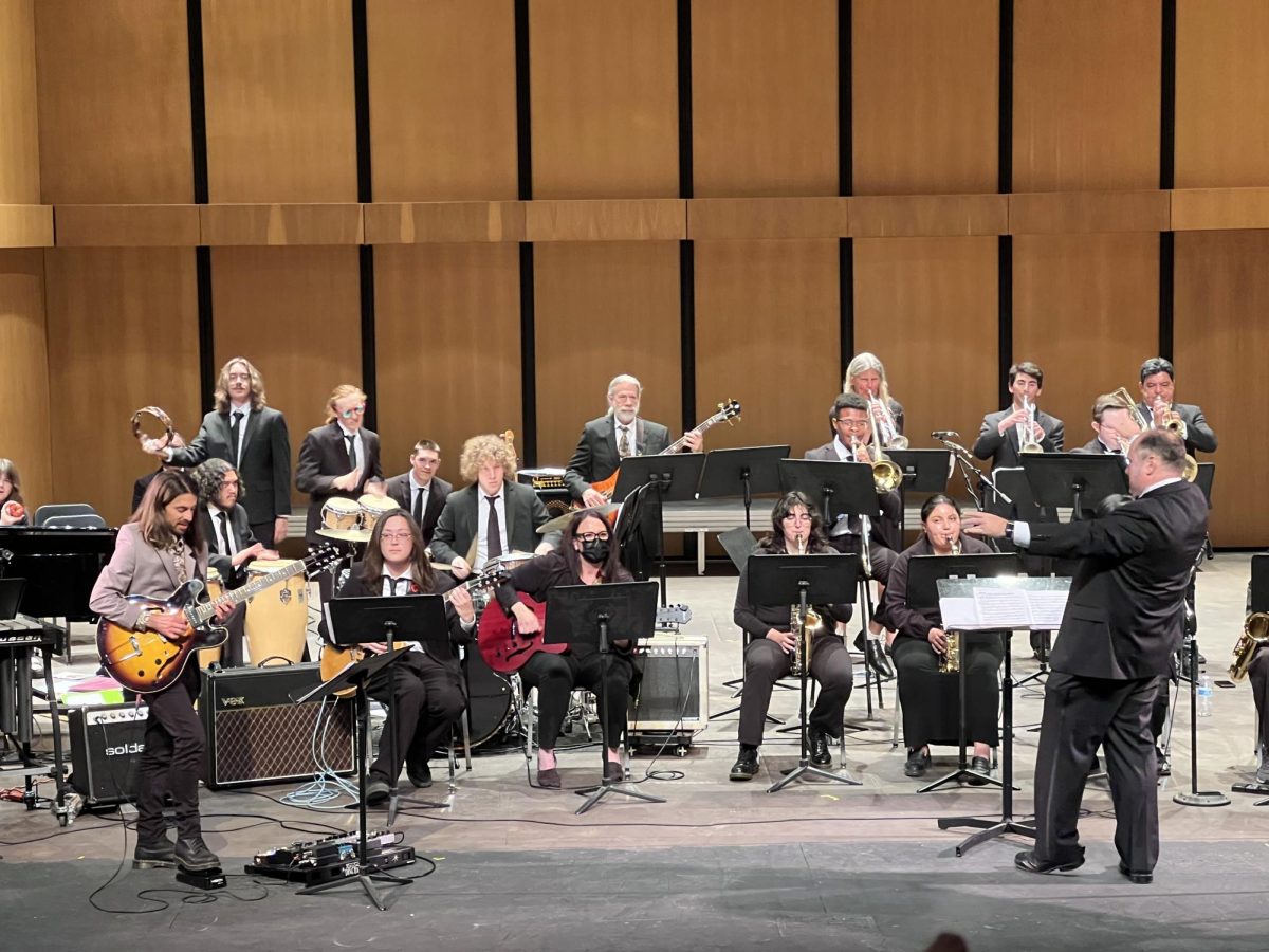 Jazz Ensemble playing with Grammy award-winning guitarist, Andrew Synowiec in Harmonious Journeys in the Moorpark College Performing Arts Center on May 4, 2024. Photo credit: Natalie To