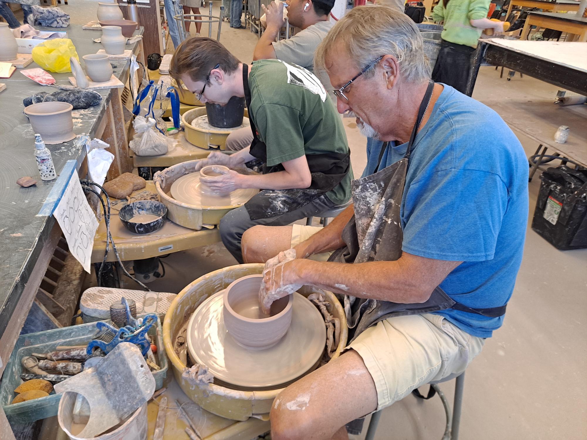 Moorpark College student Ron Fass creating ceramic art in AA-124 Ceramic Studio room on Friday, Sept. 27, 2024 in Moorpark, Calif.