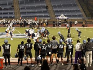 The Moorpark College offense (black) lines up against El camino (white) in Moorpark, Calif. on Saturday Sept. 28, 2024 Photo credit: Cameron Kritzer