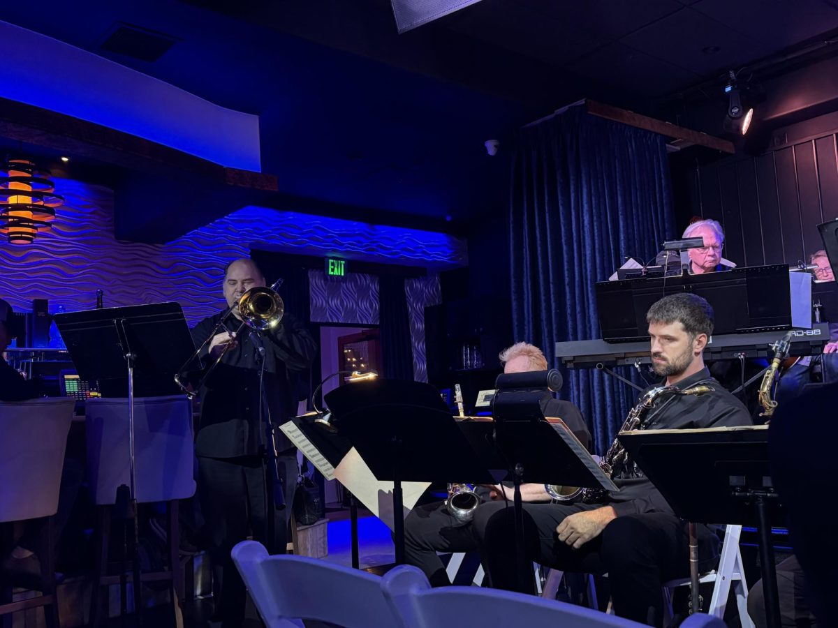 Moorpark College music professor Brendan McMullin and The Boyd Cannon Big Band playing "Dream of the Return” by Bob Curnow's LA Big Band at Bar Louie in Westlake Village, Calif, on Sunday, September 22, 2024. Photo credit: Pierre Michelet