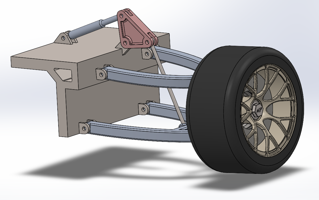 Mitchell Prokey, designated team lead of the design’s winning team, used mostly course material from M04 and some from M07 to design in his free time a double wishbone suspension attached to a wheel. Prokey hopes to compete for the Formula Society of Automotive Engineers team (Formula SAE) at San Diego State University, in which the team designs and builds go–cars that model that of race cars, according to Prokey. Image courtesy of Mitchell Prokey.