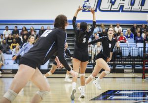 An archive photo from the 2019 Moorpark College women’s volleyball team. Photo credit: Evan Reinhardt