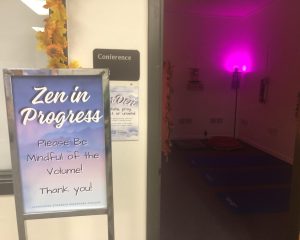 The Zen Den room, located in the Associated Students of Moorpark College office, open for visitors on Tuesday, Sept. 24, 2024 in Moorpark, Calif. Students have the option to either keep the lights on or turn them off and illuminate the room with the fluorescent light. Photo credit: Shane Douglas