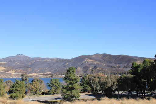 A wide shot of the vast area burned by the Hughes Fire in Castaic, Calif. on Jan. 22, 2025.