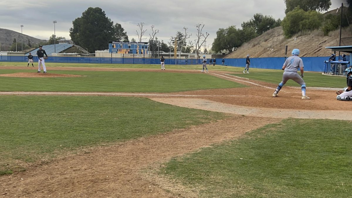 Sophomore pitcher Sergio Ruiz faces off against Jordan Boman during the Moorpark Raiders versus Cerro Coso Coyotes baseball game on Feb. 4, 2025, in Moorpark, Calif. Photo credit: Desirae Gonzalez